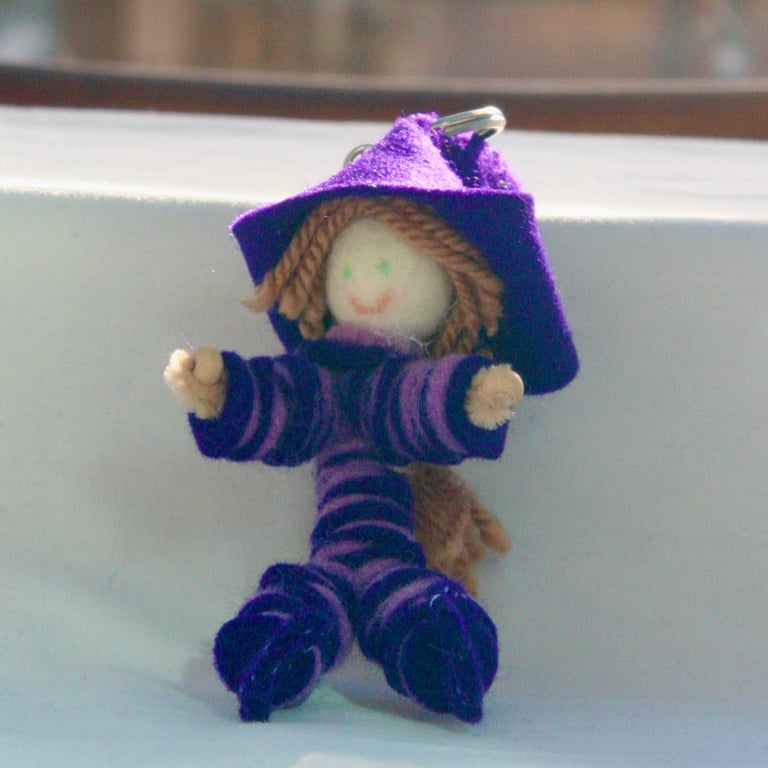 Little Purple Felt Elf Bag Charm or Keyring