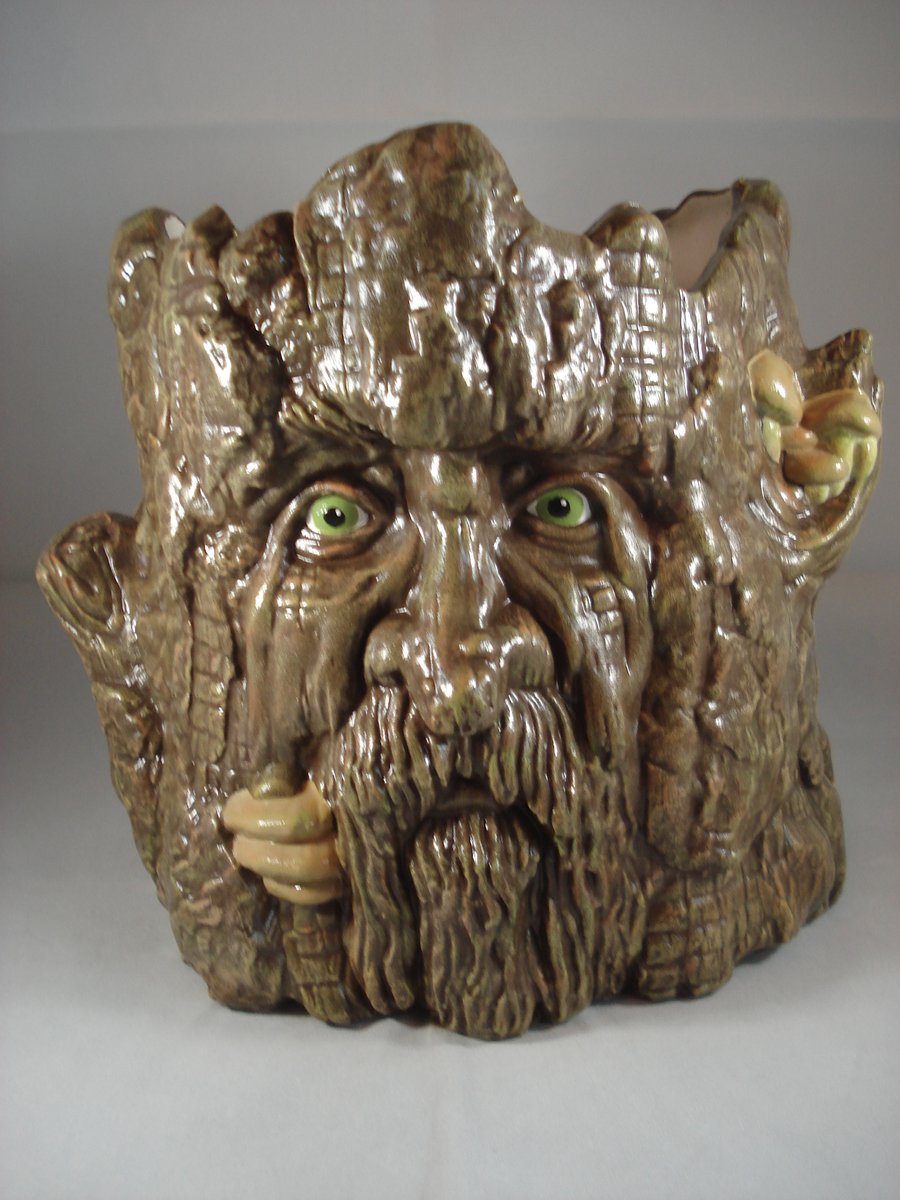 Brown Ceramic Woodland Tree Trunk Flower Herb Plant Pot Planter Container.