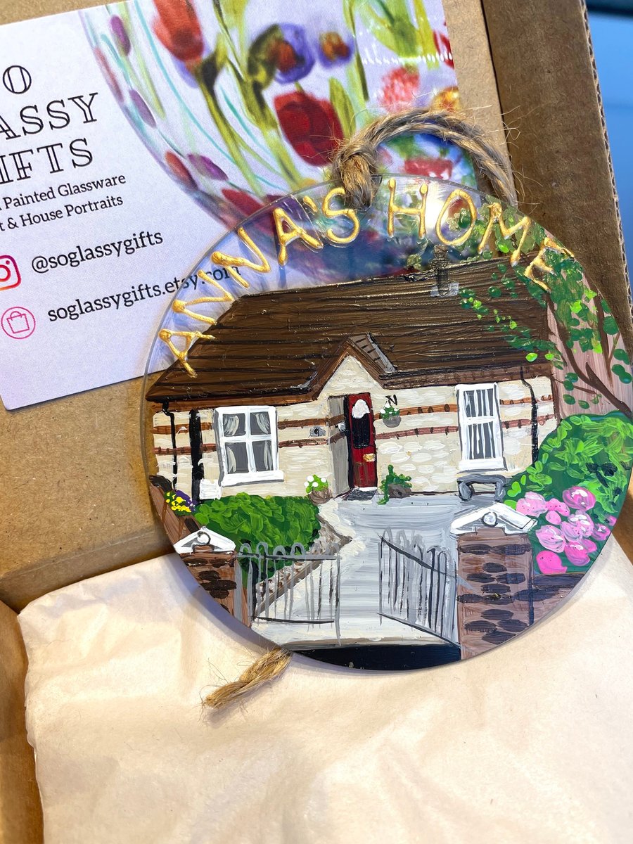 Hand Painted House Portrait Hanging Glass Ornament New Home Gift