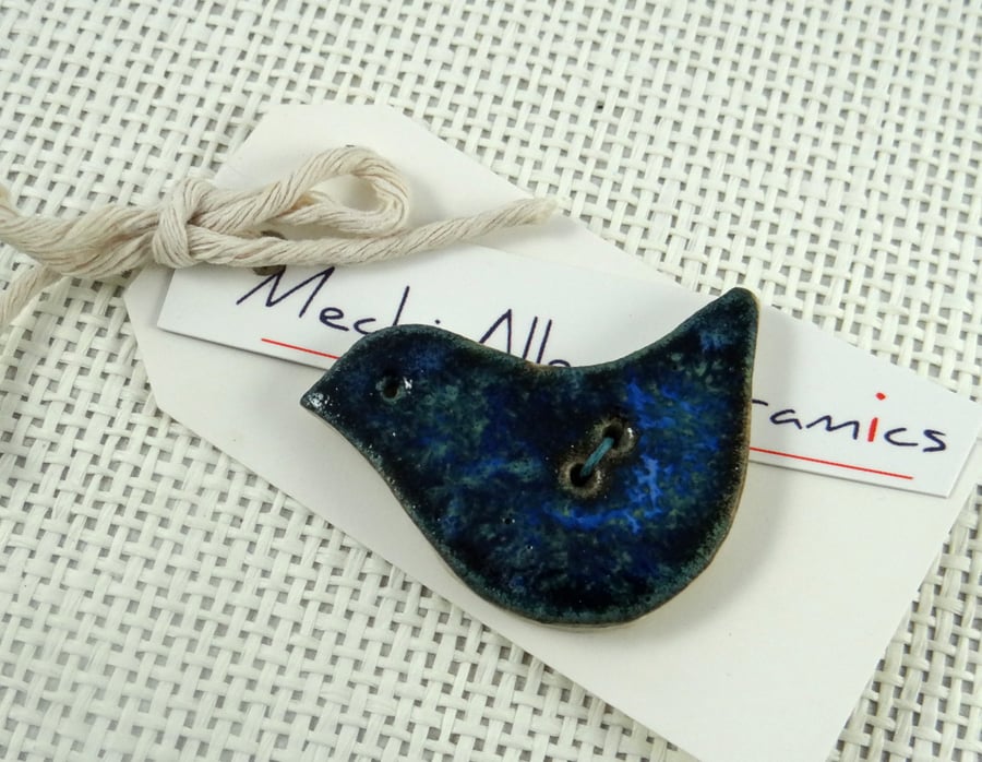 Ceramic bird button - handmade pottery