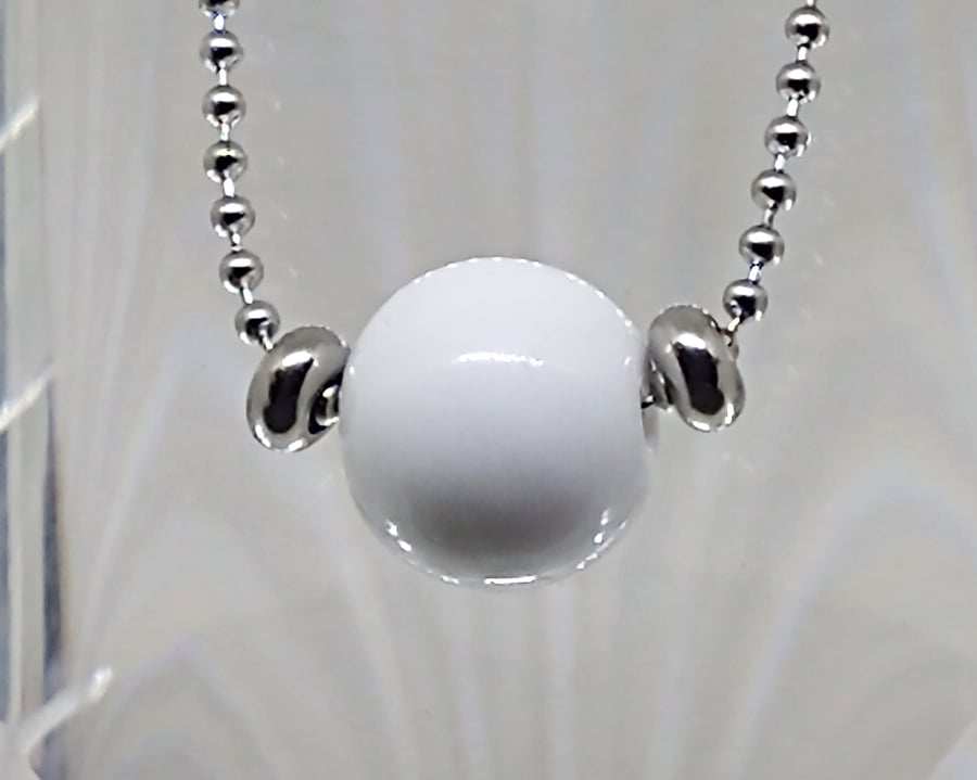 Single Orb Necklace - Snow White glass bead necklace lampwork