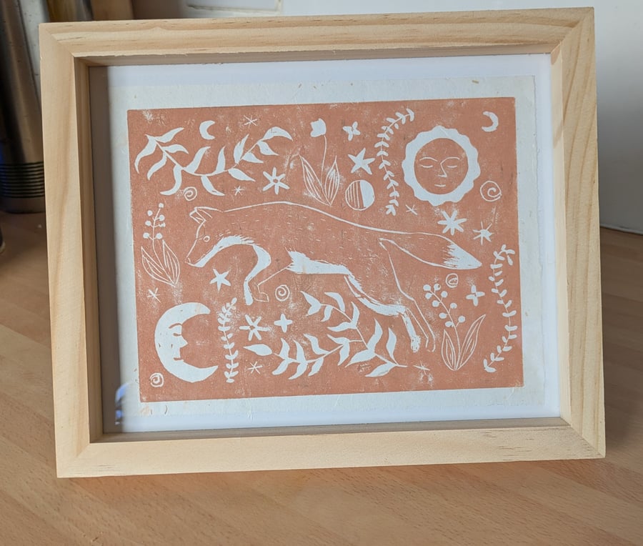 Fox Folk Print (Hand-printed lino) 