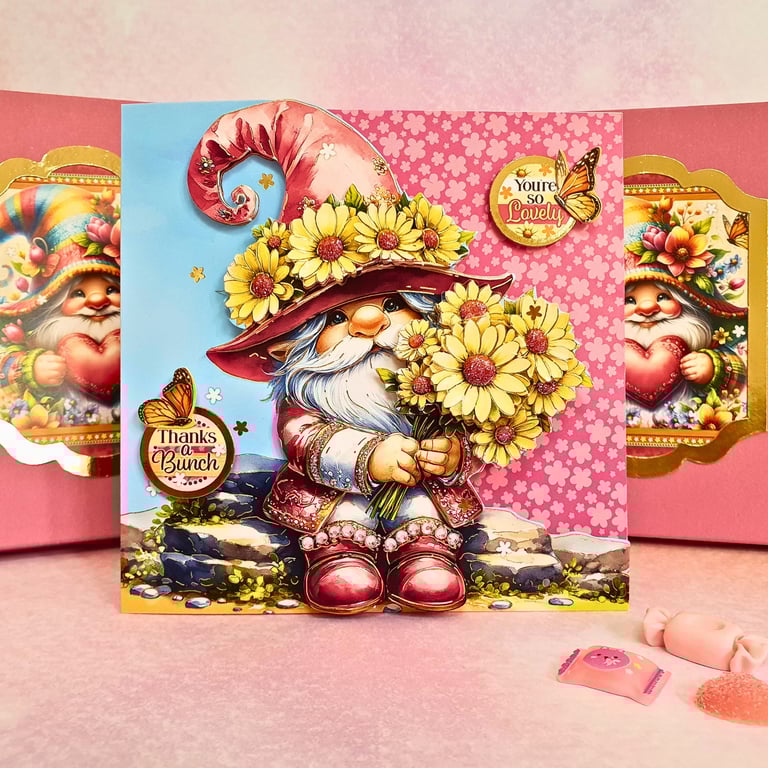 Thank You Card & Box - 3D Decoupage Keepsake Gnome Card, Thanks A Bunch