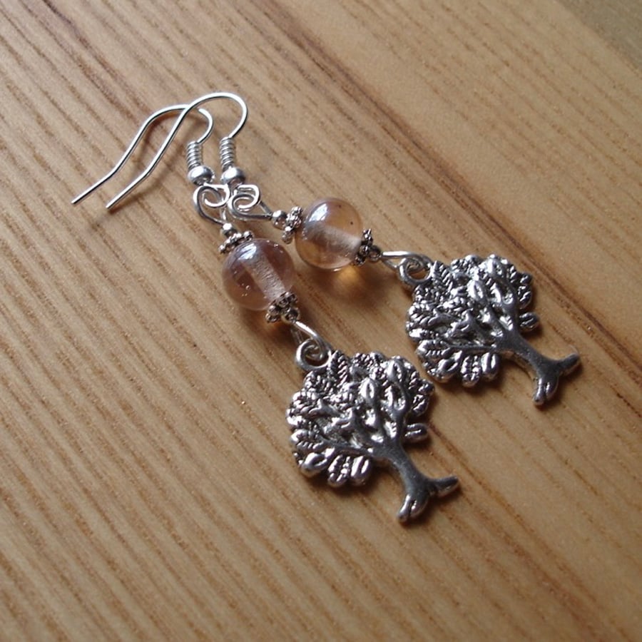 Pale Pink Tree of Life Charm Bead Earrings Gift for Her Valentines