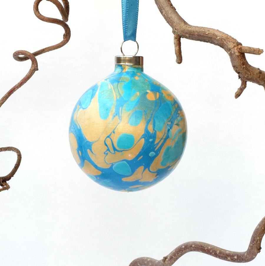 Unique marbled ceramic Christmas bauble decoration ooak