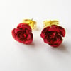 Dainty Red Rose Earrings - Red Stud Earrings
