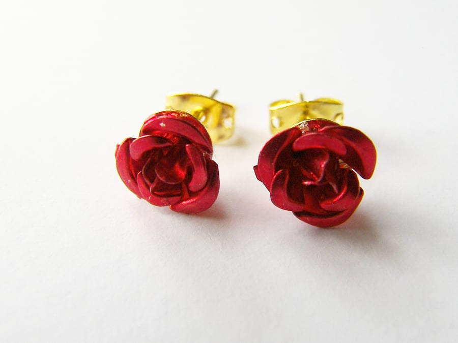 Dainty Red Rose Earrings - Red Stud Earrings - Folksy