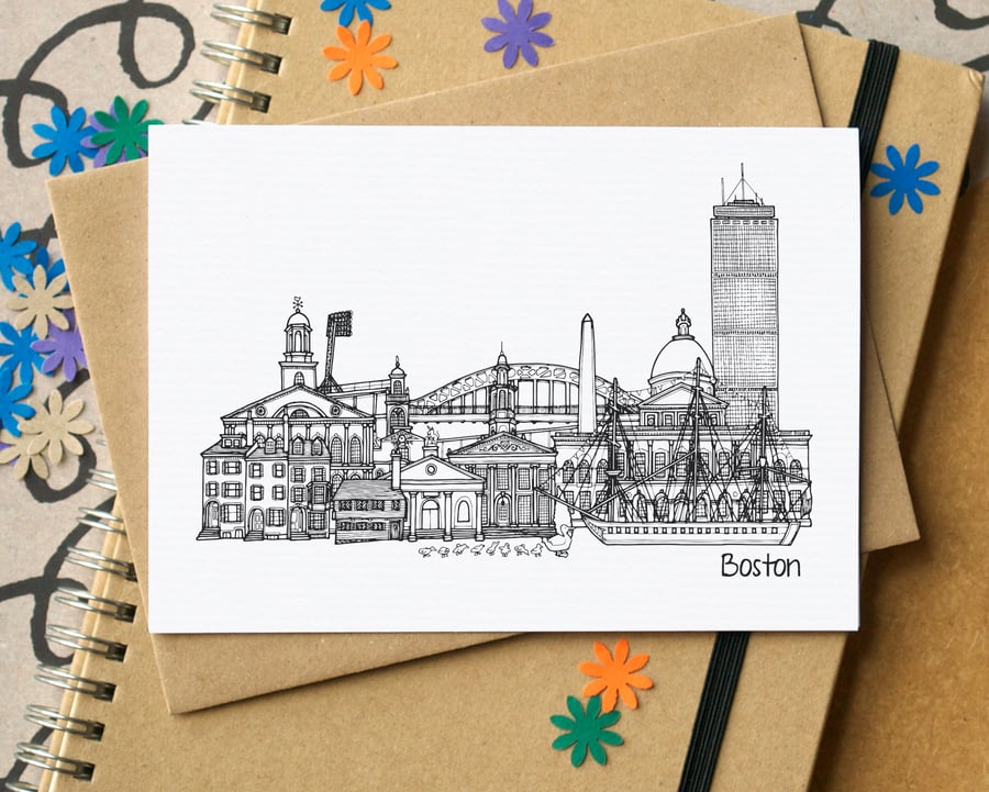 Boston Skyline Greetings Card