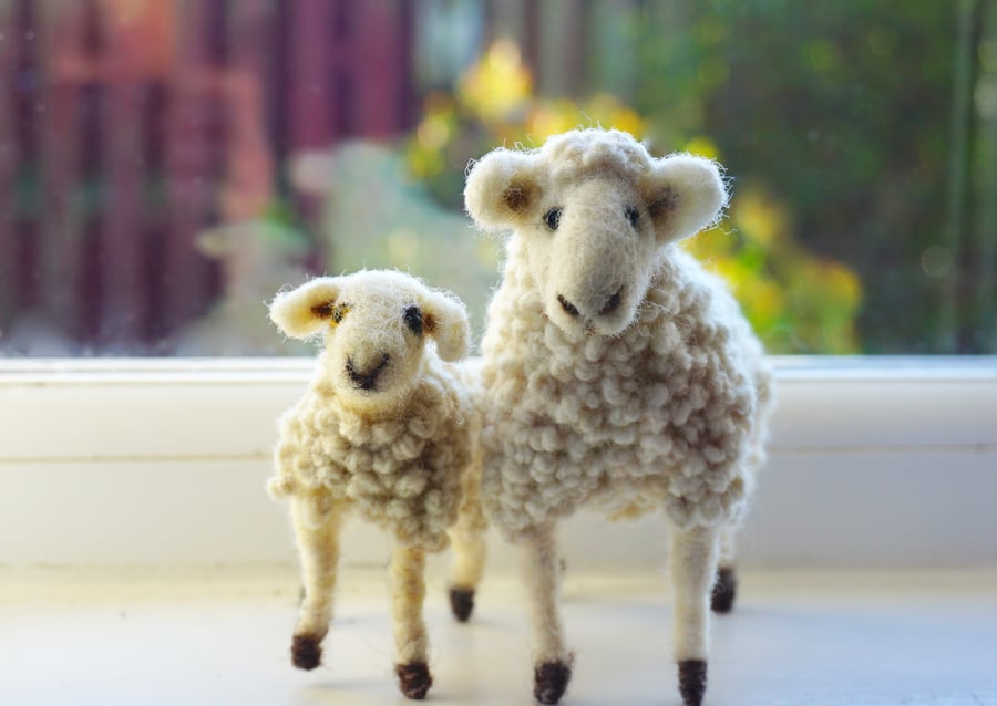 Sheep and lamb sculptures needle felted 