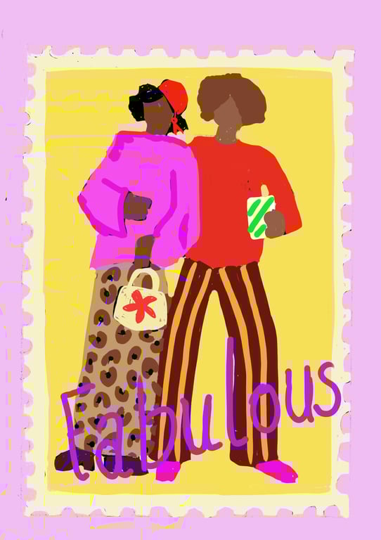 A6 postcard of two fashions ladies