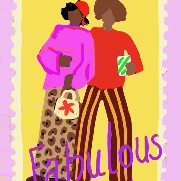 A6 postcard of two fashions ladies