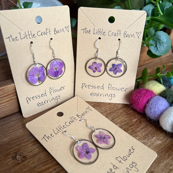 Purple Pressed Flower Earrings