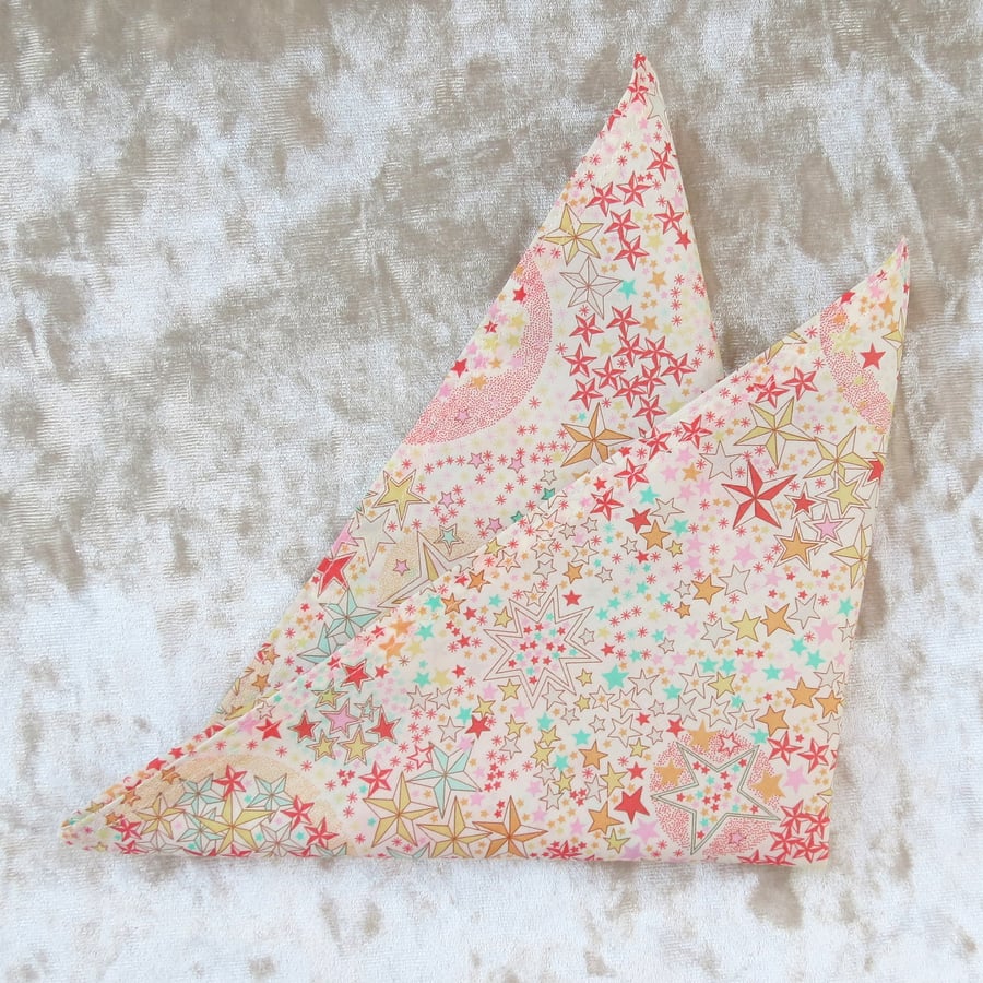 Liberty Lawn handkerchief. Shooting Stars design. Cotton handkerchief.