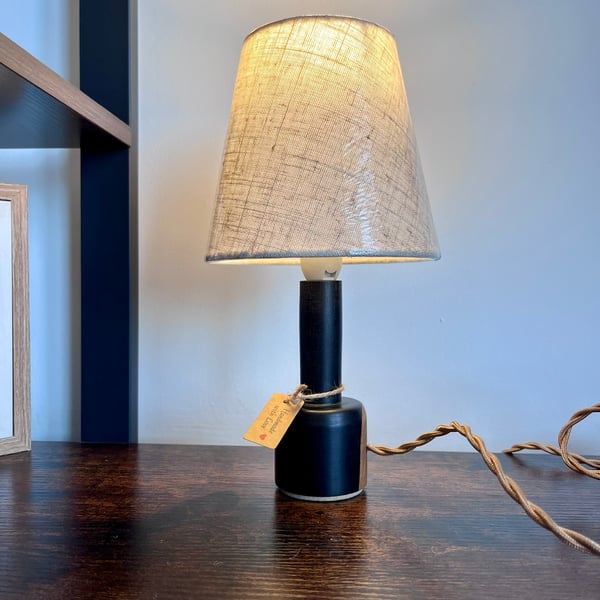 Turned Ebony Bedside Lamp – Handmade Luxury Wooden Table Light