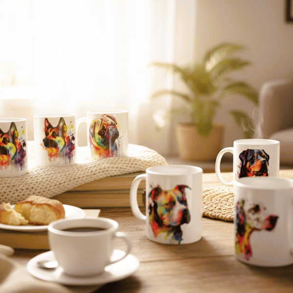 Mugs, various Dog breeds in colour splash style