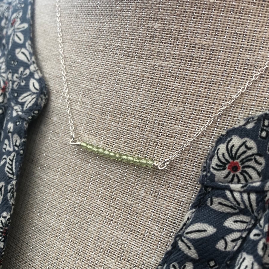 Peridot bar sterling silver necklace