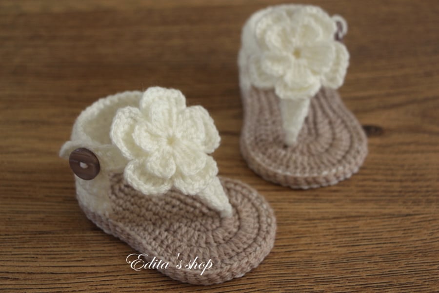 Baby sandals, baby shoes, baby booties, size 3-6 months,tan, cream,Ready to ship