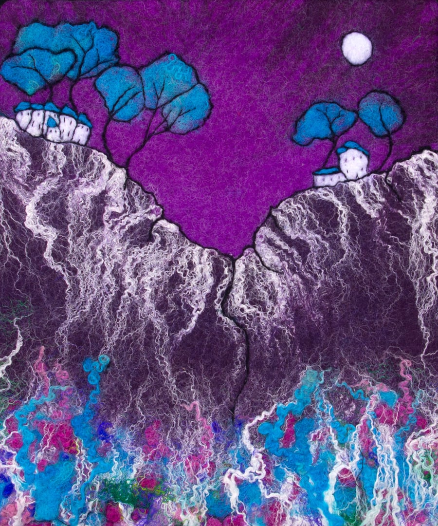 Purple fantasy art Lorna Soar. Textile Picture Purple Mountain and Ice