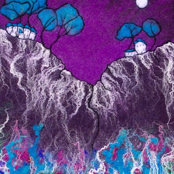 Purple fantasy art Lorna Soar. Textile Picture Purple Mountain and Ice