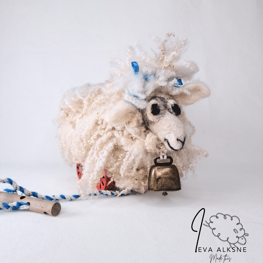 Art doll Rosie the sheep on wheels A gift for sheep lovers Pull along sheep