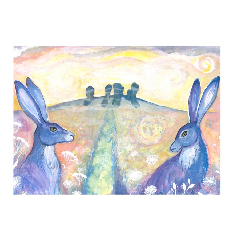 Hare Art Card - Duddo Hares Sunrise