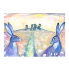 Hare Art Card - Duddo Hares Sunrise