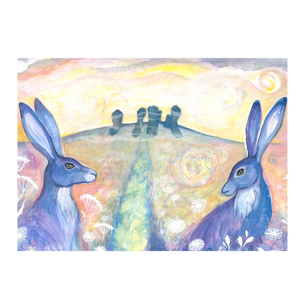 Hare Art Card - Duddo Hares Sunrise