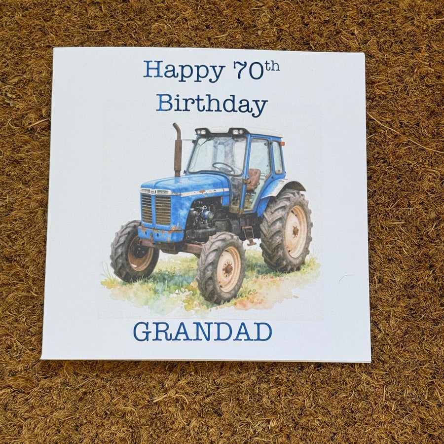 Blue Tractor Birthday or Father's Day Card,Watercolour Style, Personalised Card