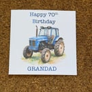 Blue Tractor Birthday or Father's Day Card,Watercolour Style, Personalised Card