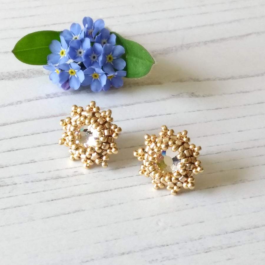 Golden Star Flower Stud Earrings