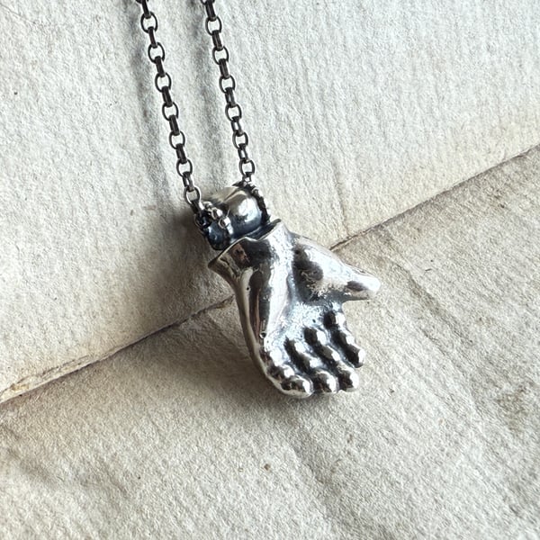 Chunky Sterling Silver Dolls Hand Necklace 