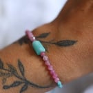 Macrame adjustable bracelet with amazonite and pink Tourmaline in blue