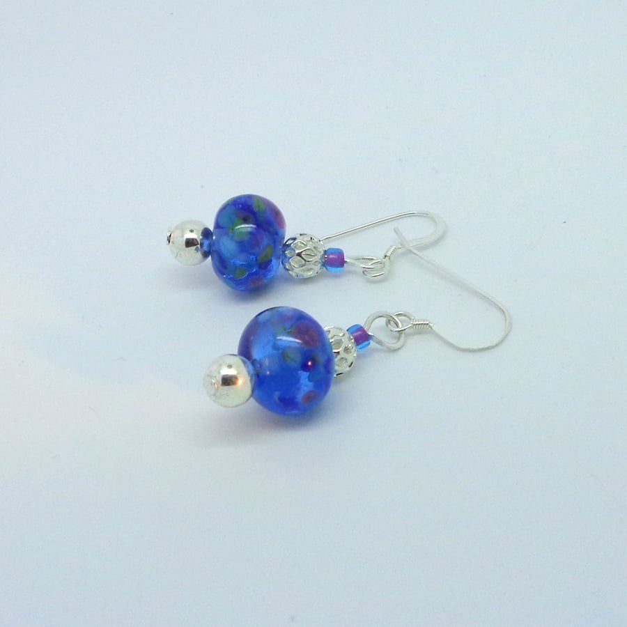 Deep blue lampwork glass & sterling silver earrings