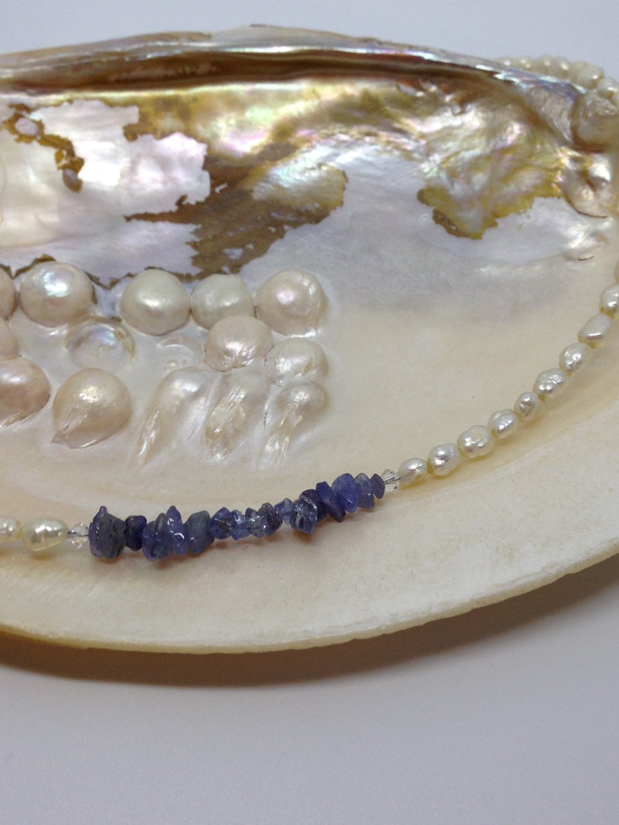 Fresh water pearl and tanzanite necklace 