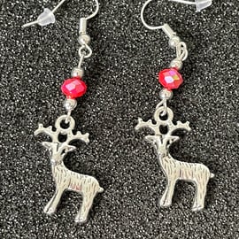 Tibetan Silver Drop Earrings - Reindeer