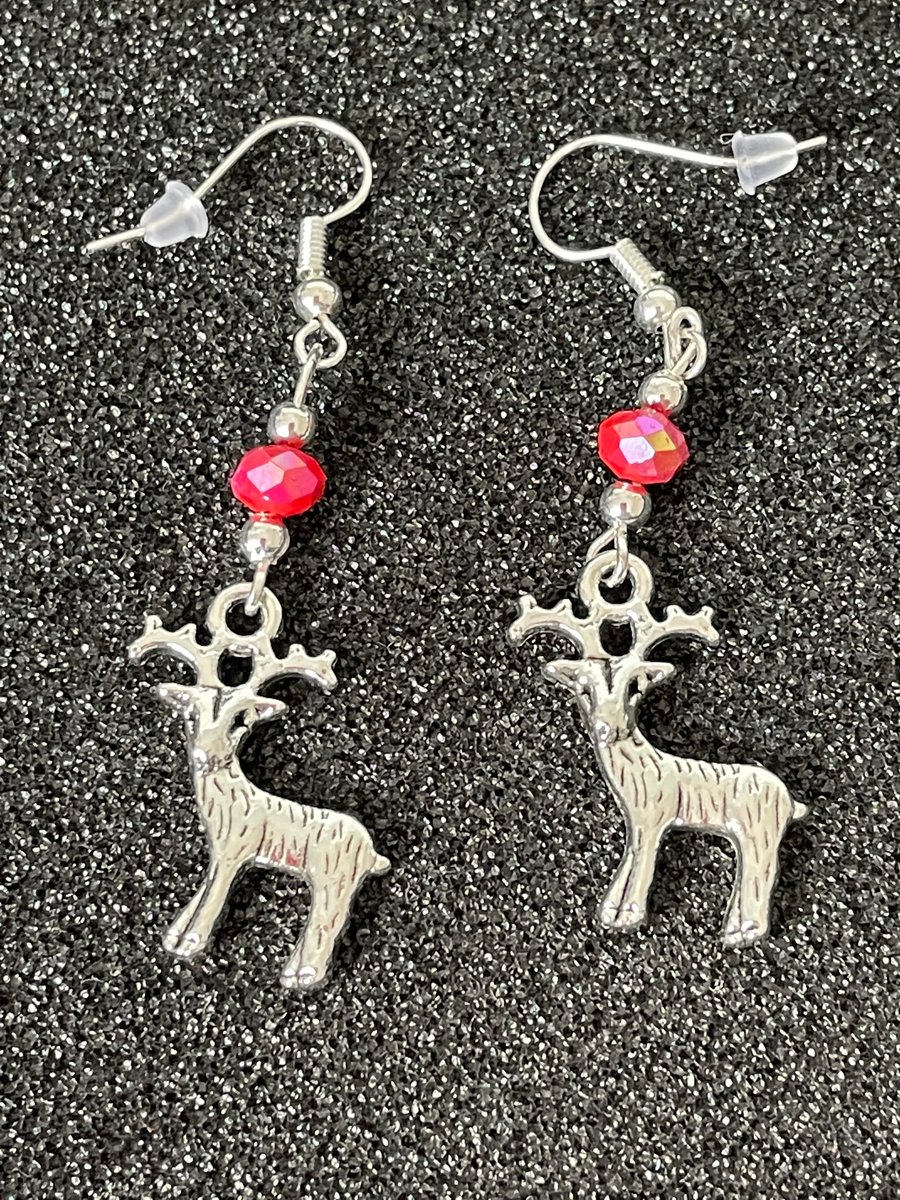 Tibetan Silver Drop Earrings - Reindeer