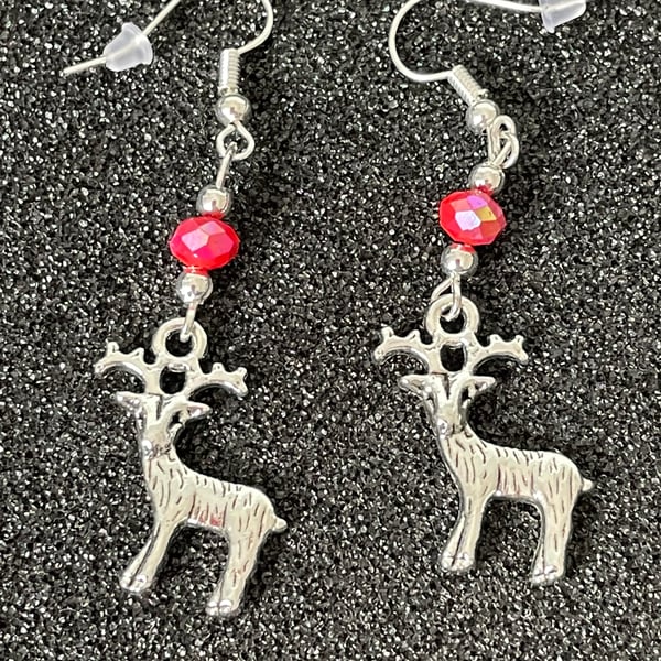 Tibetan Silver Drop Earrings - Reindeer