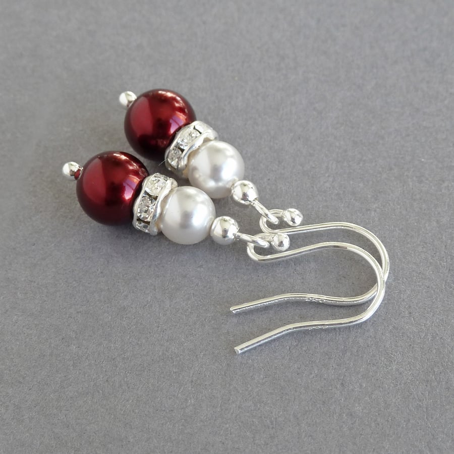 Claret Pearl Drop Earrings - Burgundy Wedding Jewellery - Dark Red Bridesmaids