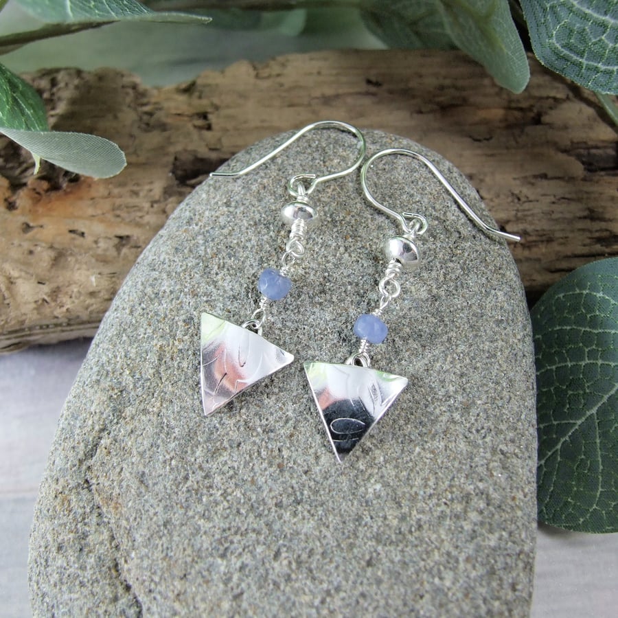 Earrings, Sterling Silver Long Droppers with Sapphires