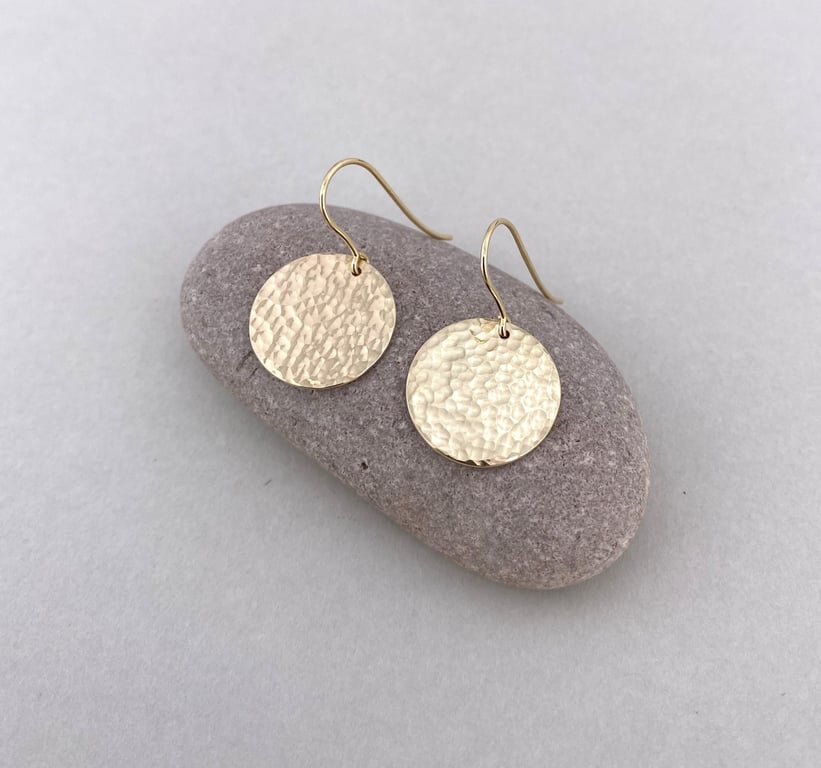 Hammered 9ct Gold Disc Dangle Earrings