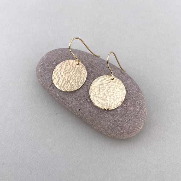 Hammered 9ct Gold Disc Dangle Earrings