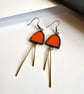 Persimmon orange stained glass dangles with hammered brass, festive jewellery - Image 5