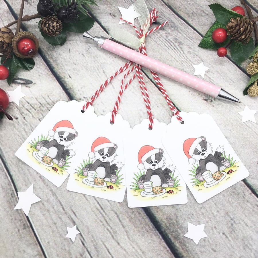 Christmas Badger Gift Tags - set of 4 tags
