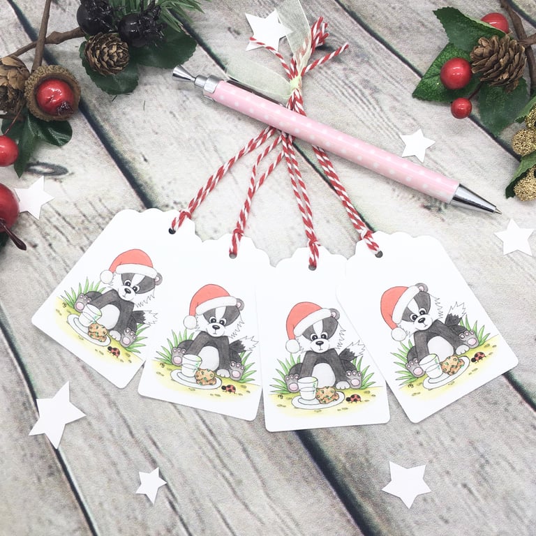 Christmas Badger Gift Tags - set of 4 tags