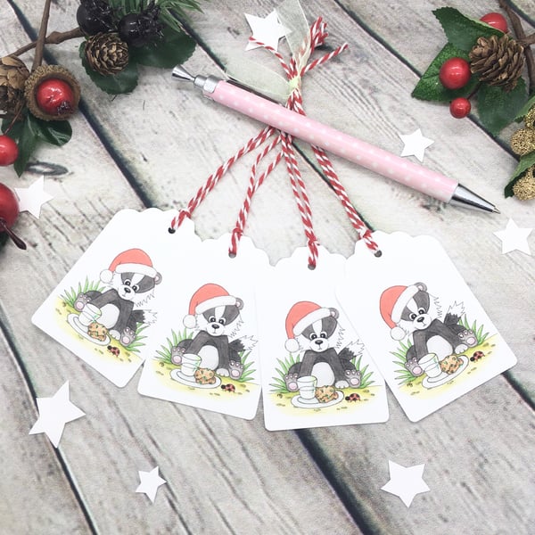 Christmas Badger Gift Tags - set of 4 tags