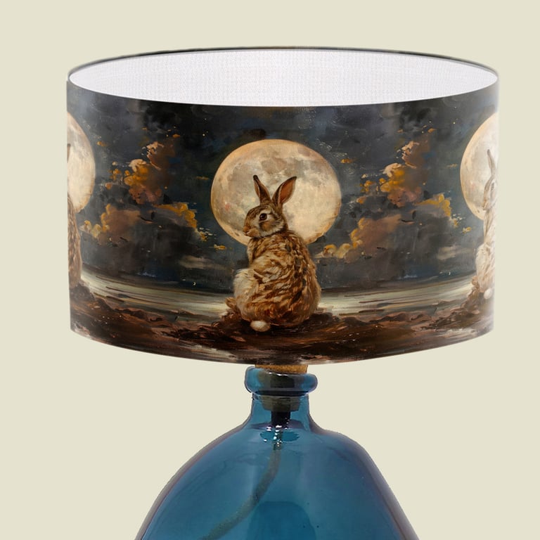 Hare and Moon Lampshade, Hare in the Moonlight Illustration Lampshade