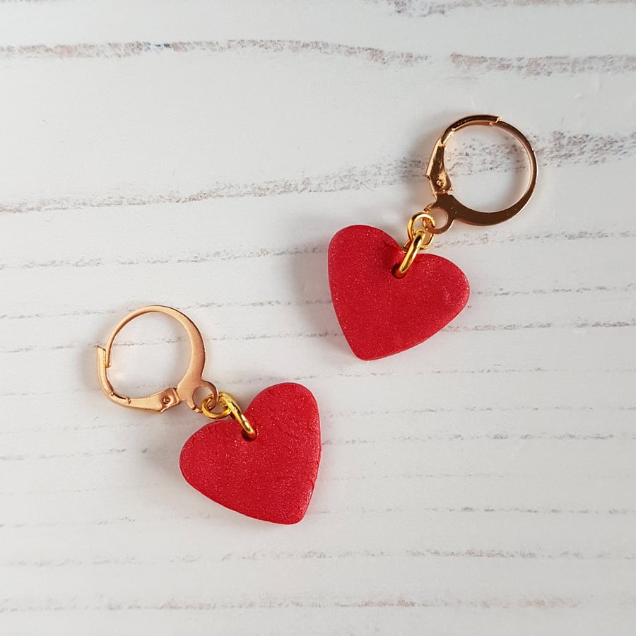 Large red heart mini hoop Modern earrings