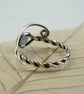 Aquamarine Silver Ring Adjustable Sterling Twist Milky Gemstone Bead - Image 6