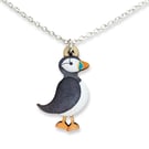Puffin Necklace. Wooden Pendant. Sterling Silver Seaside Jewellery.