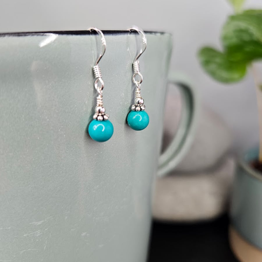 Small round Turquoise and Sterling Silver Earrings